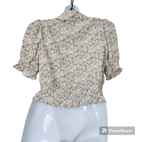 Papermoon NWT Collared V-Neck Henley Crop Blouse-Shirred Waist & Sleeves L - Picture 4 of 12